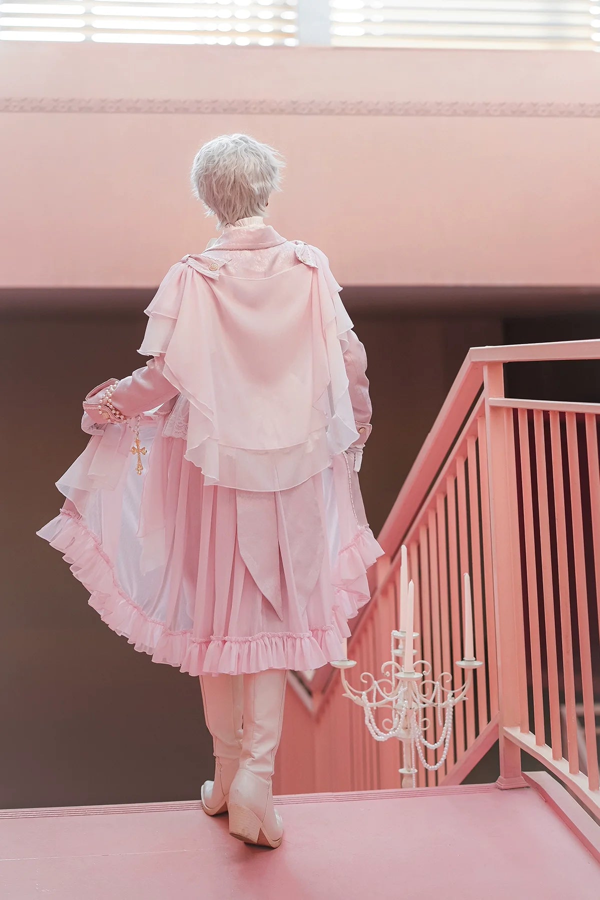 Immortal Thorn - Immortal Glass Castle - Ouji Lolita Handsome Prince Style Pink Long Coat
