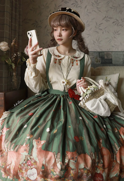 Miss Point - Chubby Fox in the Forest - Sweet Lolita Shirt Embroidered Collar Customized Blouse