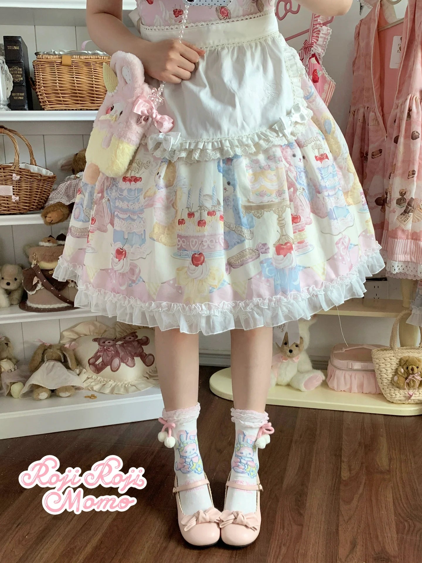 Roji Roji - Kawaii Lolita Mid-Calf Socks, Rabbit Print