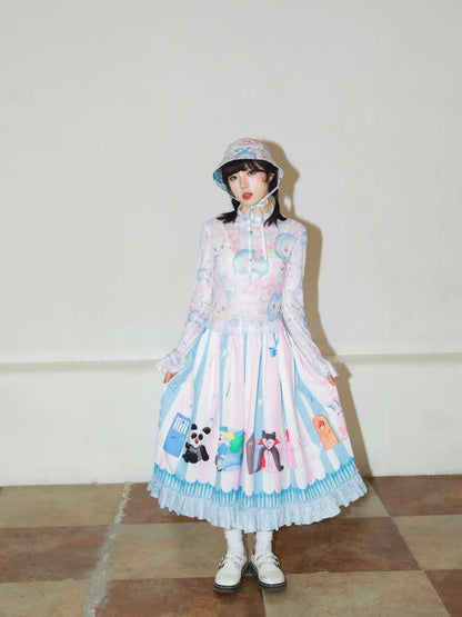 Hand-drawn printed skirt【s0000010071】