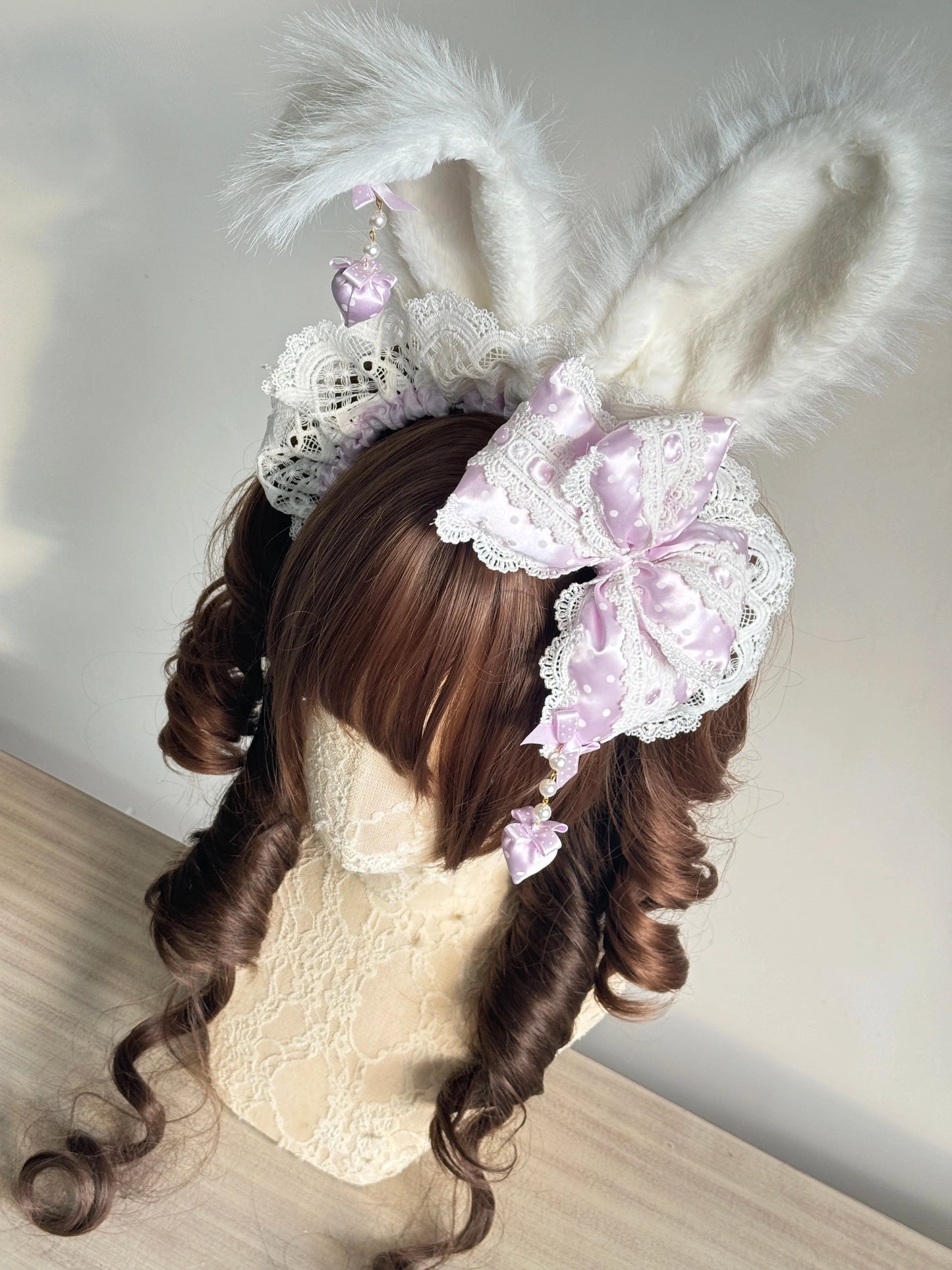 MAID - Sweet Lolita Headdress, Polka Dot Bow, Bunny Ear
