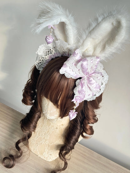 MAID - Sweet Lolita Headdress, Polka Dot Bow, Bunny Ear