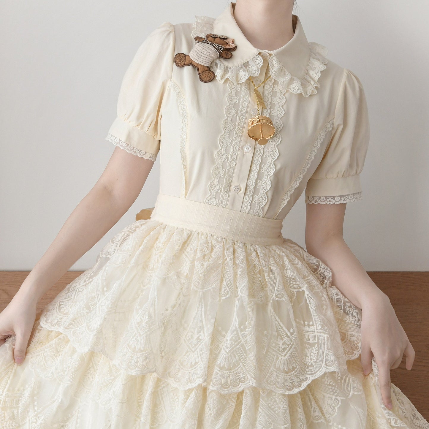 MIST - Lily - Cotton Retro Lolita Blouse with Lace Ruffles and Short Sleeve