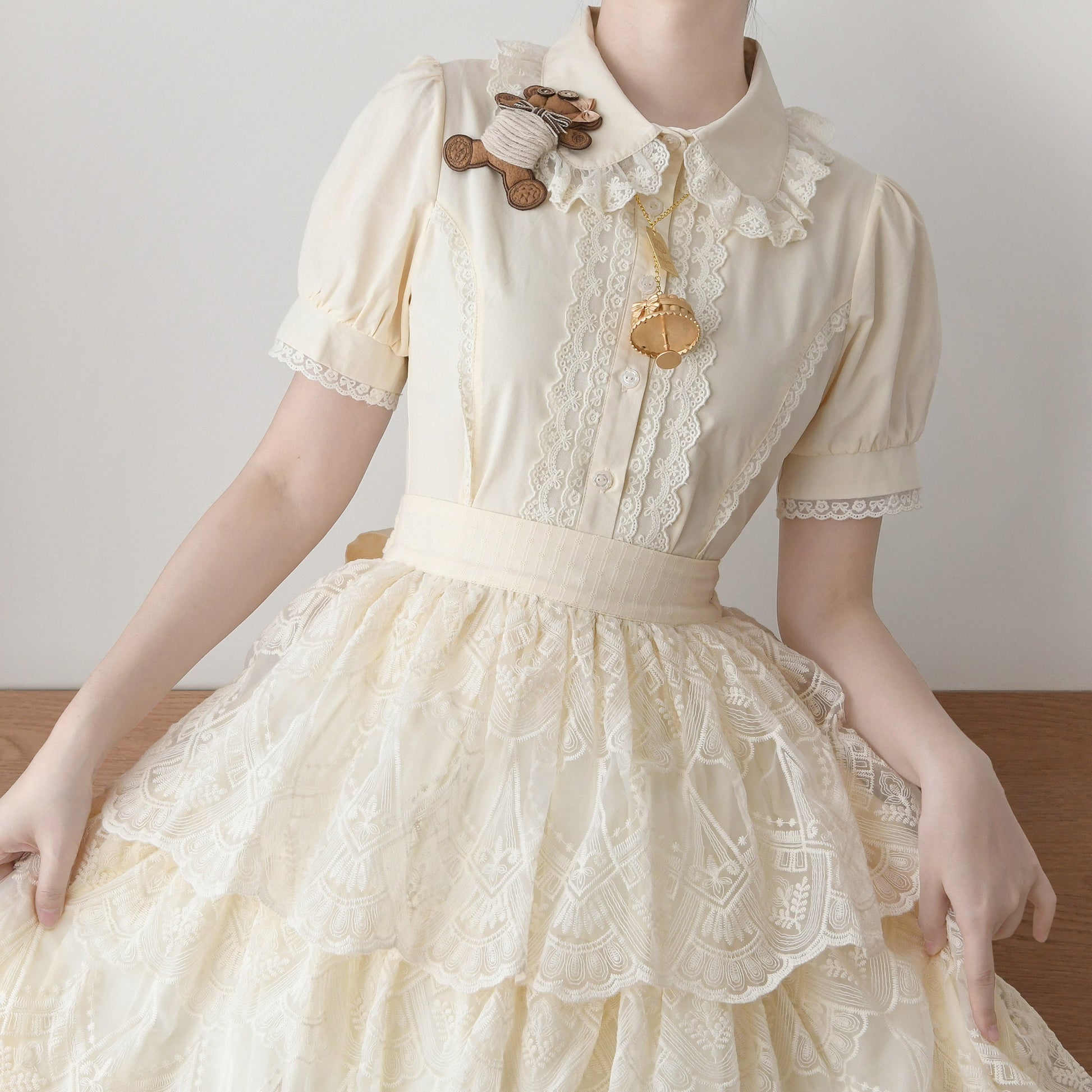 MIST - Lily - Cotton Retro Lolita Blouse with Lace Ruffles and Short Sleeve