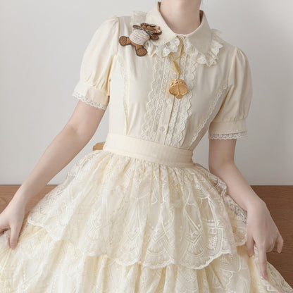 MIST - Lily - Cotton Retro Lolita Blouse with Lace Ruffles and Short Sleeve