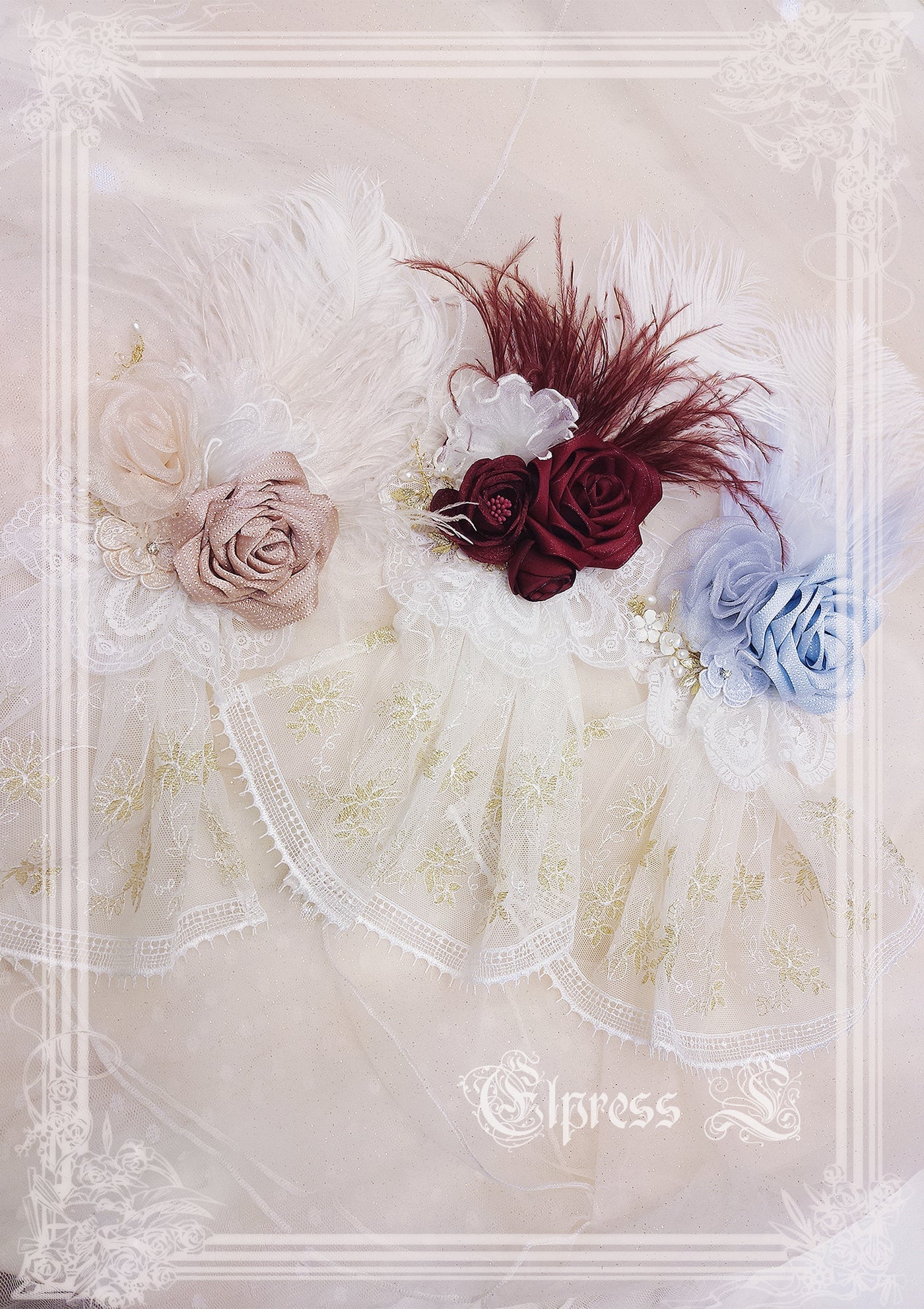 Elpress L - Christmas Flower Hairpins Lolita Mesh Veil KC Bonnet
