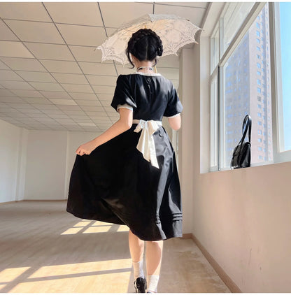 HuTaoMuJK - Thoughts - Vintage Lolita OP Dress Square Neckline Black Lolita Dress