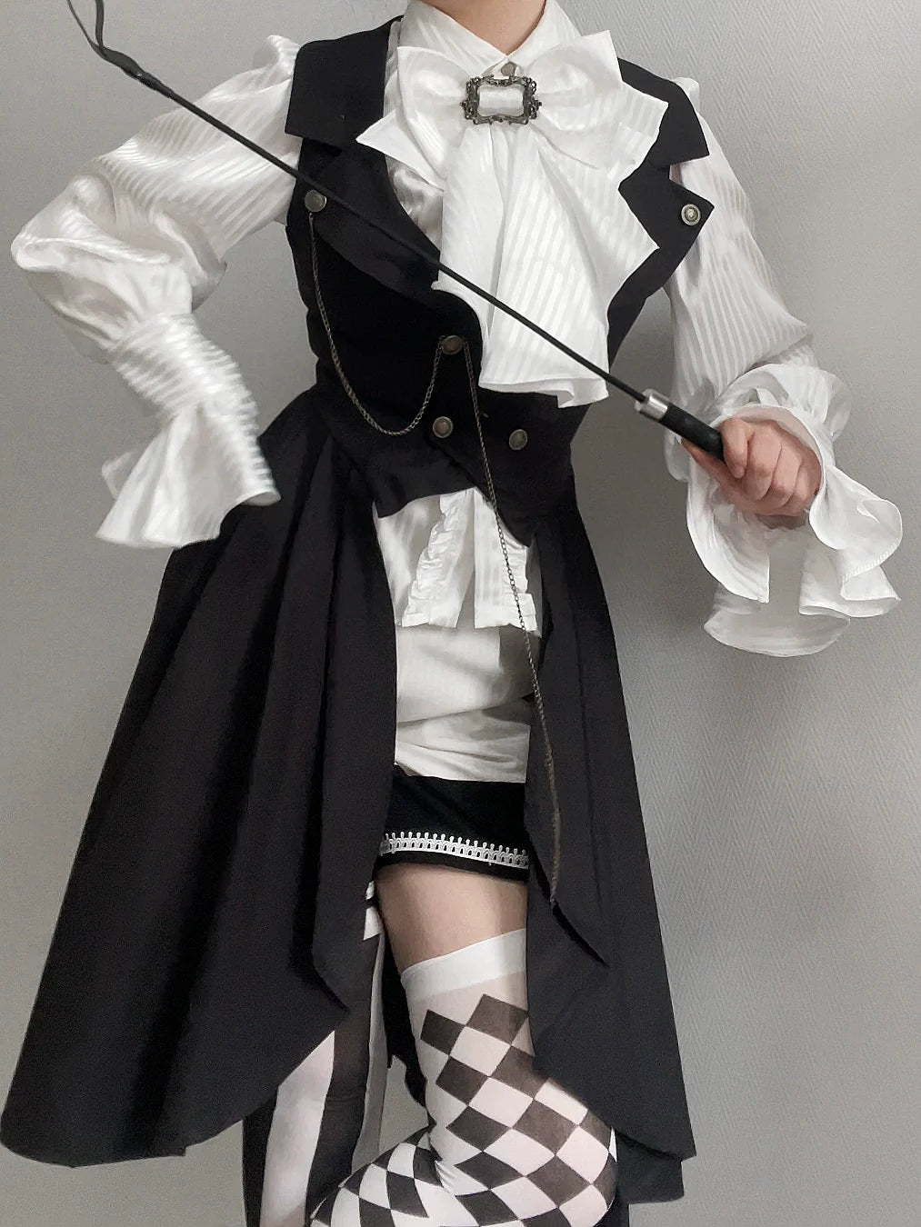 Gazing Galactic - Moonstone - Ouji Lolita Black Vest Prince Long Trailing Vest