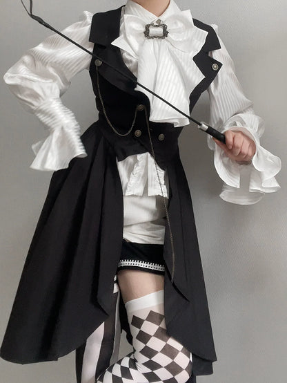 Gazing Galactic - Moonstone - Ouji Lolita Black Vest Prince Long Trailing Vest