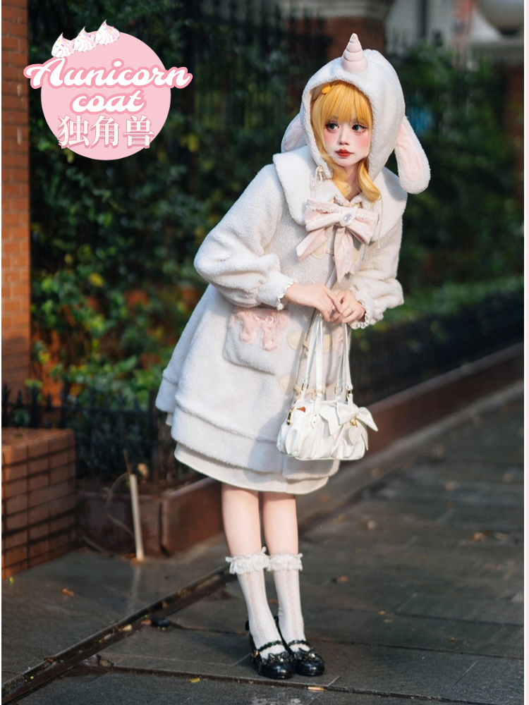 Forest Fluorescent Carps - Sweet Lolita Winter Coat Unicorn and Rabbit Ear Coat