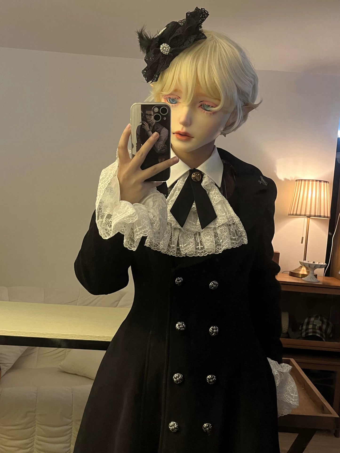Nightingale Girl - Downfall Dawn - Gothic Lolita Black Double-Breasted Coat