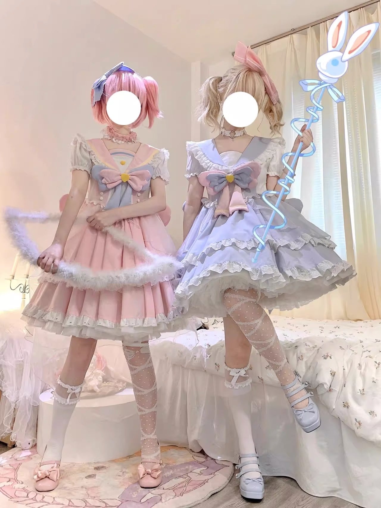 Labixiaoxin - Sweet Lolita OP Dress Navy Collar Pastel Tiered Dress