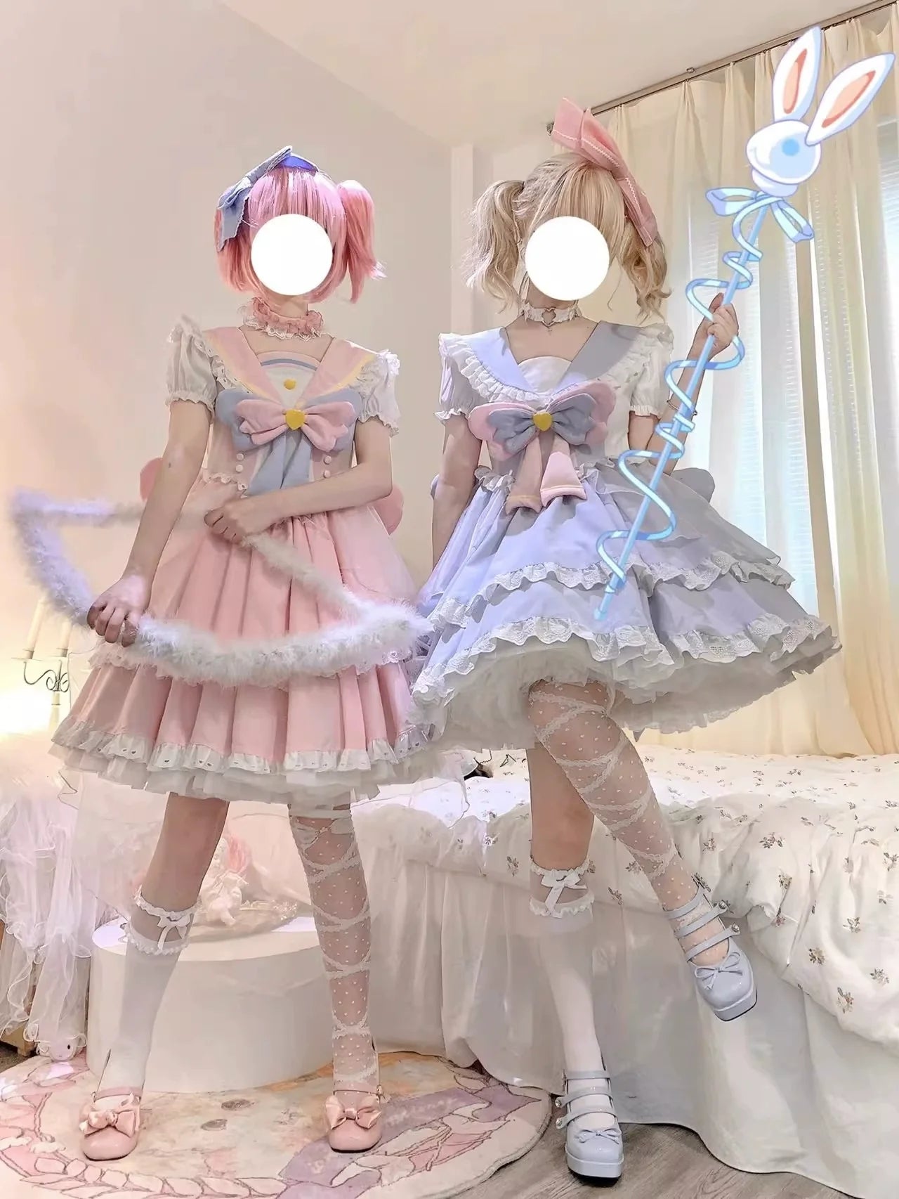 Labixiaoxin - Sweet Lolita OP Dress Navy Collar Pastel Tiered Dress