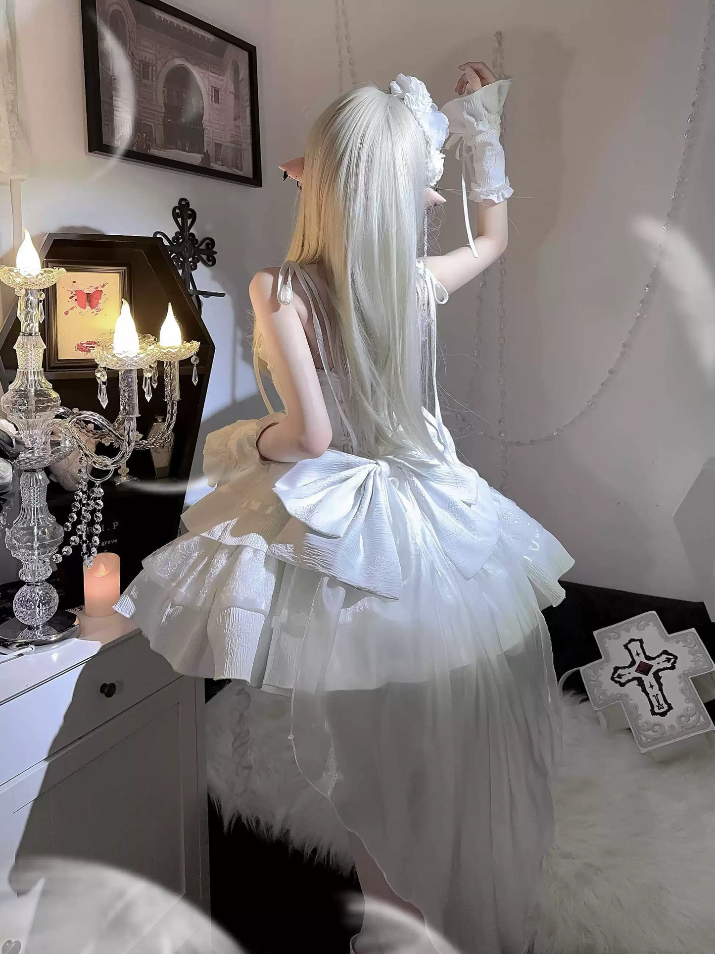 Silent Manor - White Gothic Lolita Fishbone JSK Dress