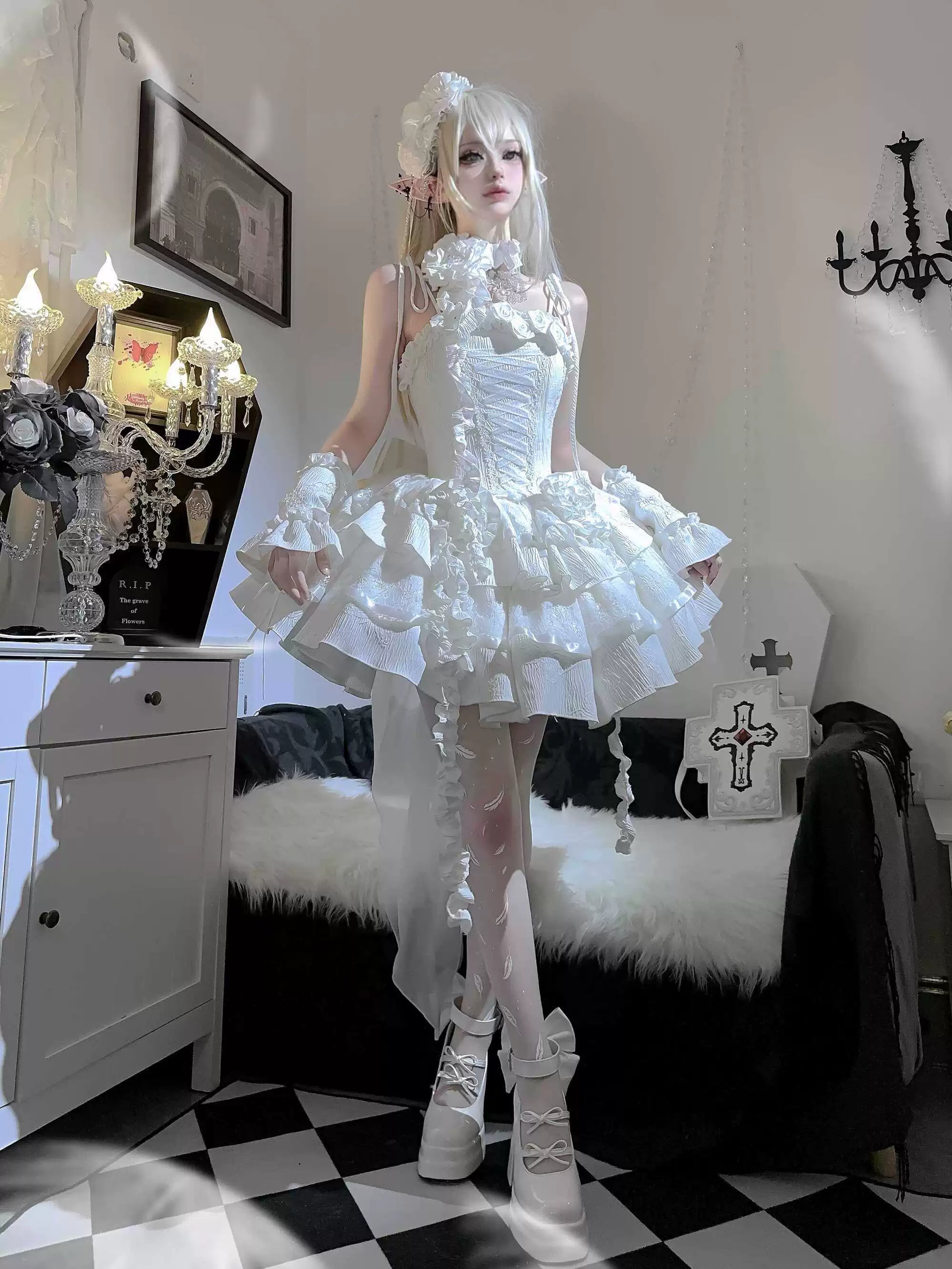 Silent Manor - White Gothic Lolita Fishbone JSK Dress