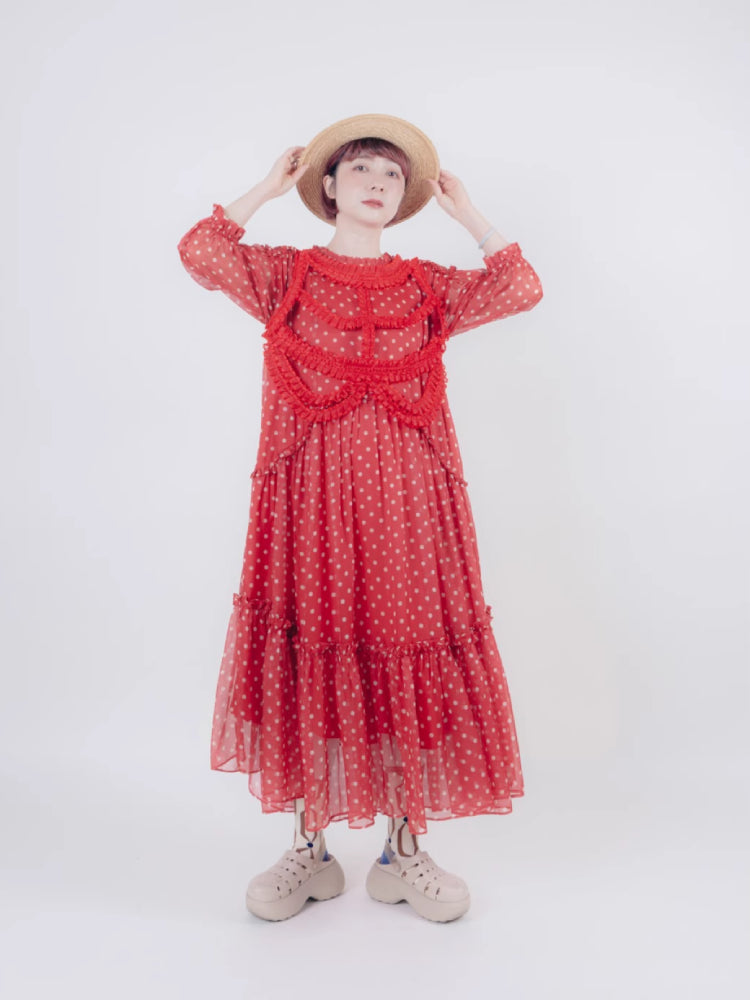 Vintage style dot chiffon dress【s0000006890】