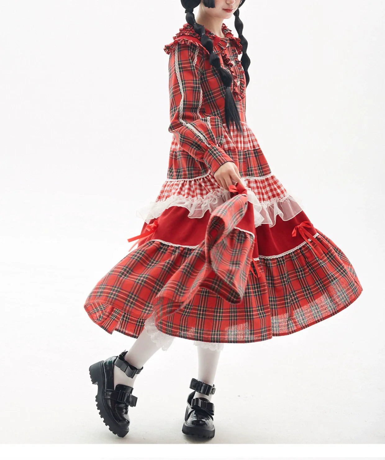 Soso Meme Club - Vintage Lolita OP Dress Red Lolita Plaid Dress for Spring Summer