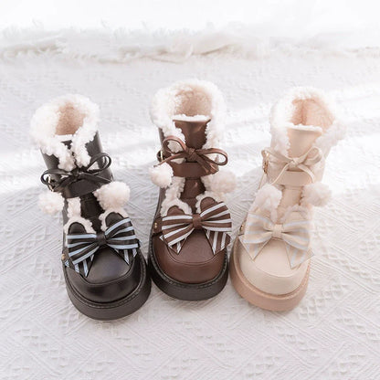 Beauty Bunny - Milk Bear - Winter Lolita Shoes Thick Sole Fleece Snow Boots