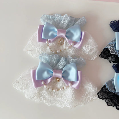 CheeseCat - Sweet Lolita Lace Cuffs Seashell Embroidery Ribbon Bow