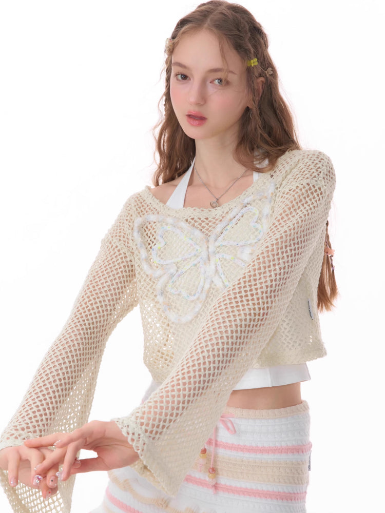 Butterfly short long sleeve knit【s0000007834】
