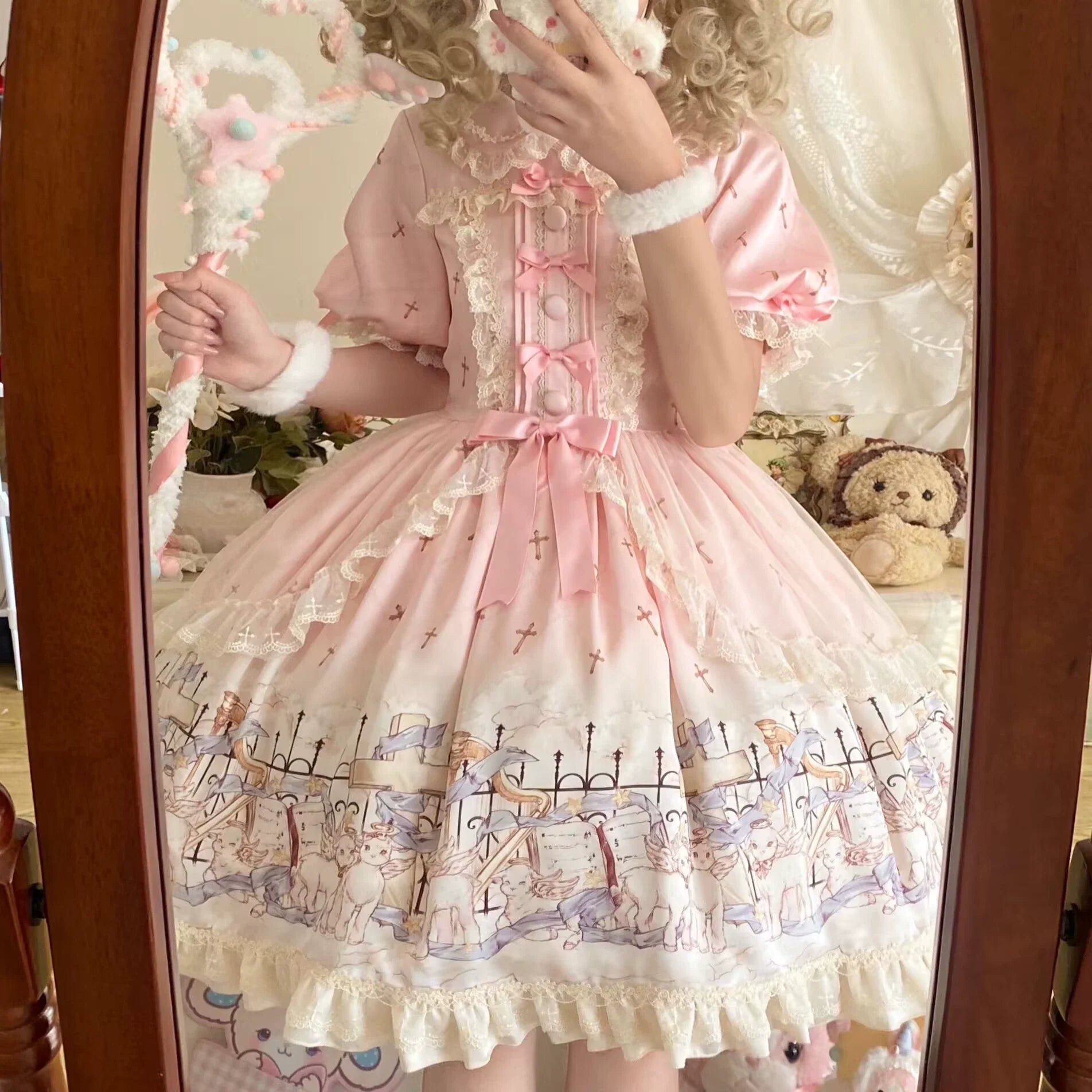 Uncle's Workshop - Angel Lamb - Kawaii Lolita Dress With Side Pockets, Lamb Print