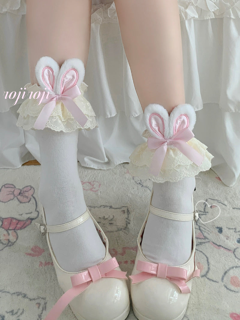 Roji roji - Cotton Lolita Bunny Ear Socks Summer Bow Short Socks