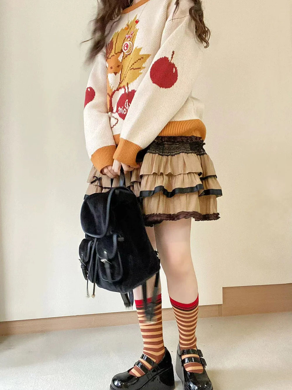 Miss Point - Chubby Fox in the Forest - Kawaii Lolita Sweater Customized Winter Lolita Couple Outfit