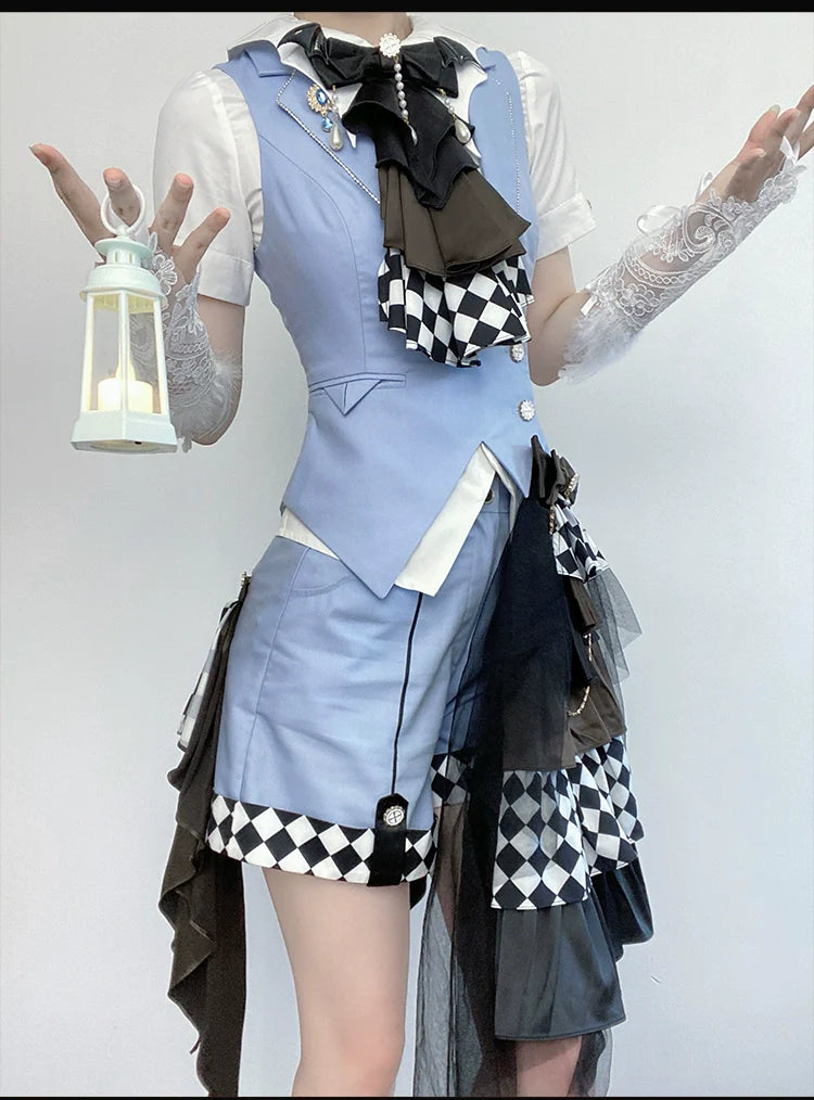 Forest Fluorescent Carps - The Judge's Game - Light Blue Ouji Lolita Shorts, Short Sleeve Shirt