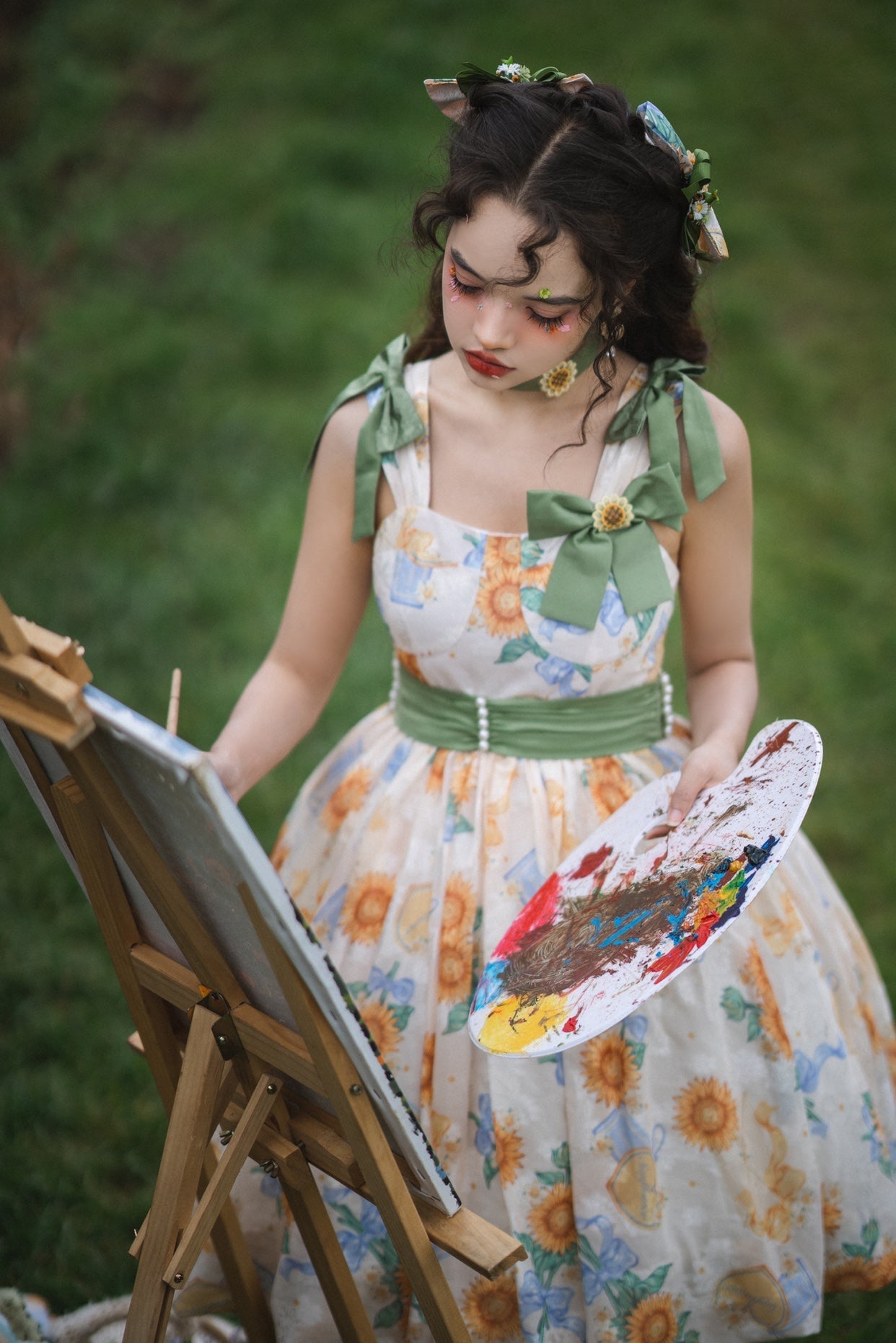 Akiyama Future Studio - Sunflower Print Lolita JSK Dress in Breathable Light Fabric