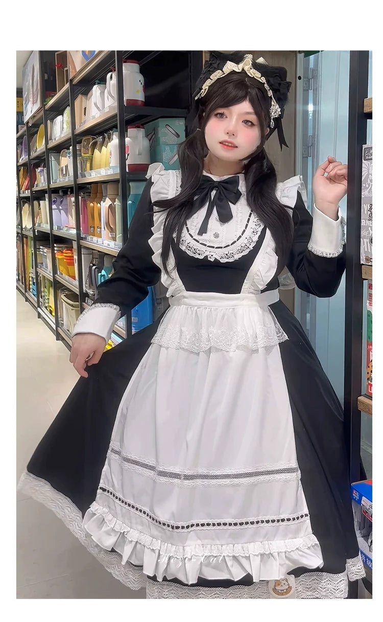 Hezi's Cat Haven - Black Cat Butler - Maid Lolita OP Dress Elegant Black and White Dress