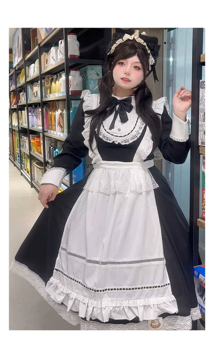 Hezi's Cat Haven - Black Cat Butler - Maid Lolita OP Dress Elegant Black and White Dress