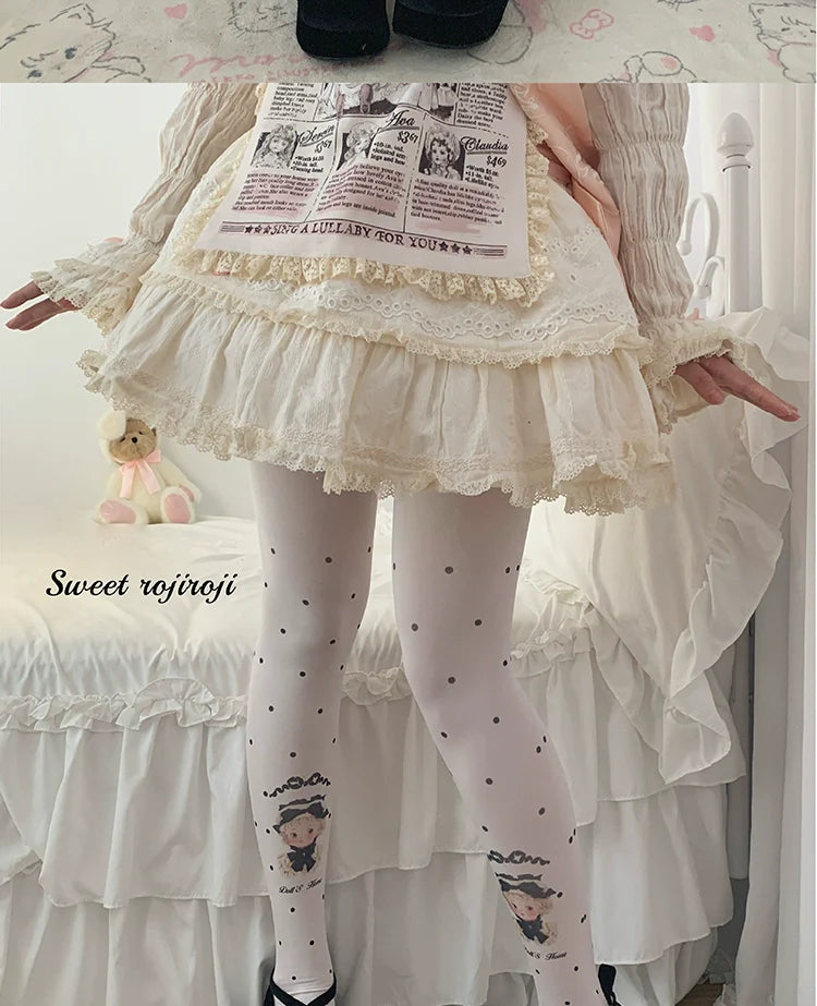 Roji Roji - Sweet Lolita Tights Velvet Print Pantyhose