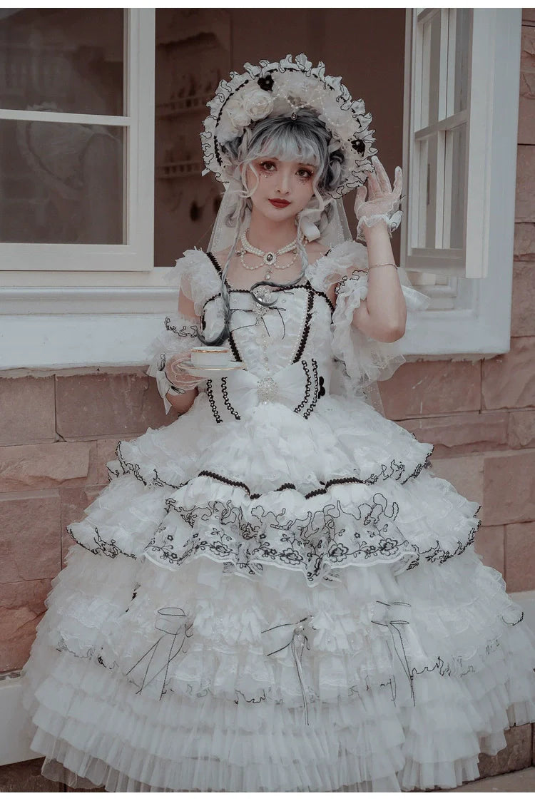 Cat Fairy - Dark Starry Night - Wedding Lolita Jumper Dress Black And White Tea Party Dress