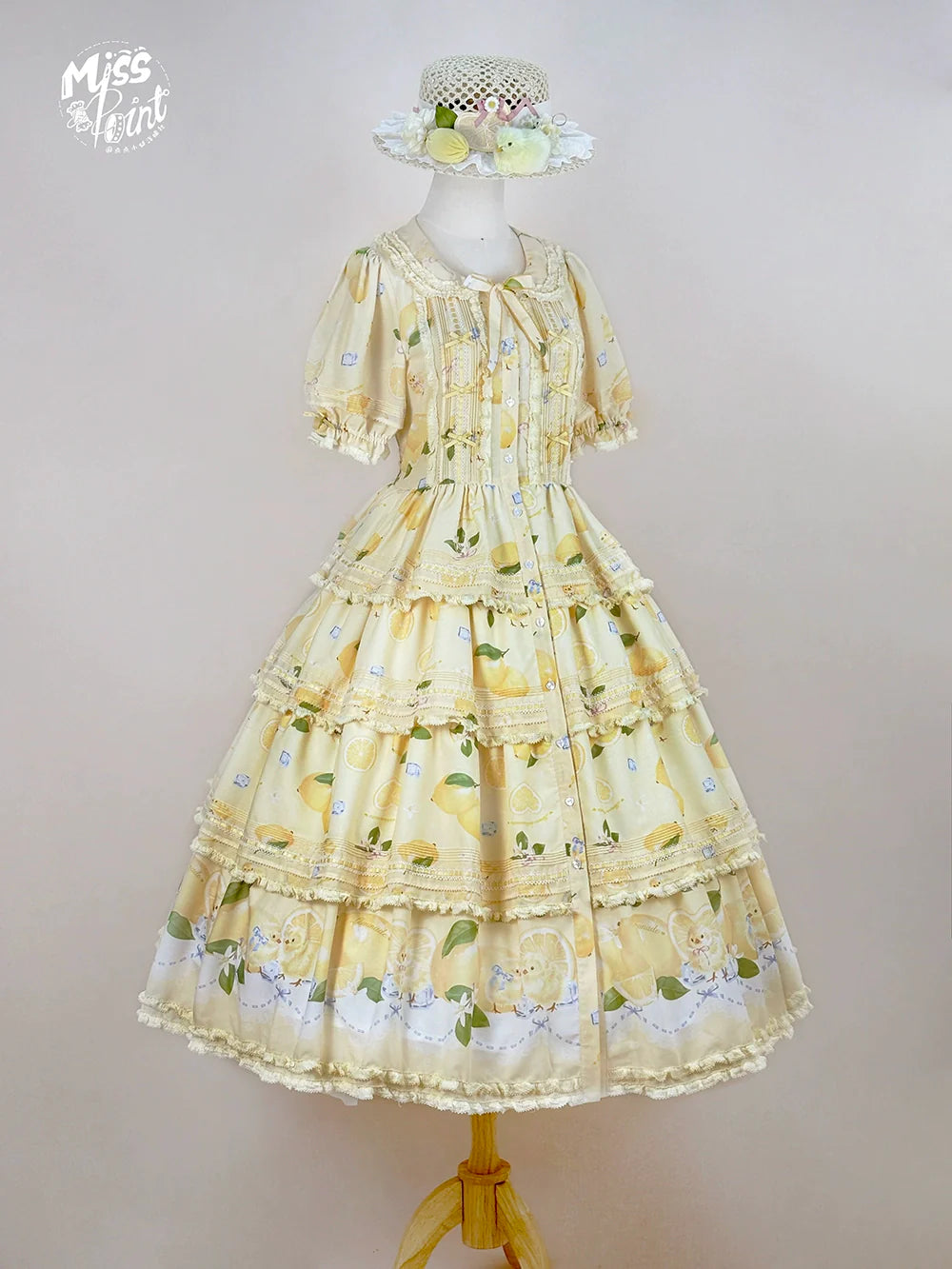 Miss Point - Lemon Chick - Country Lolita Printed OP With Button Front