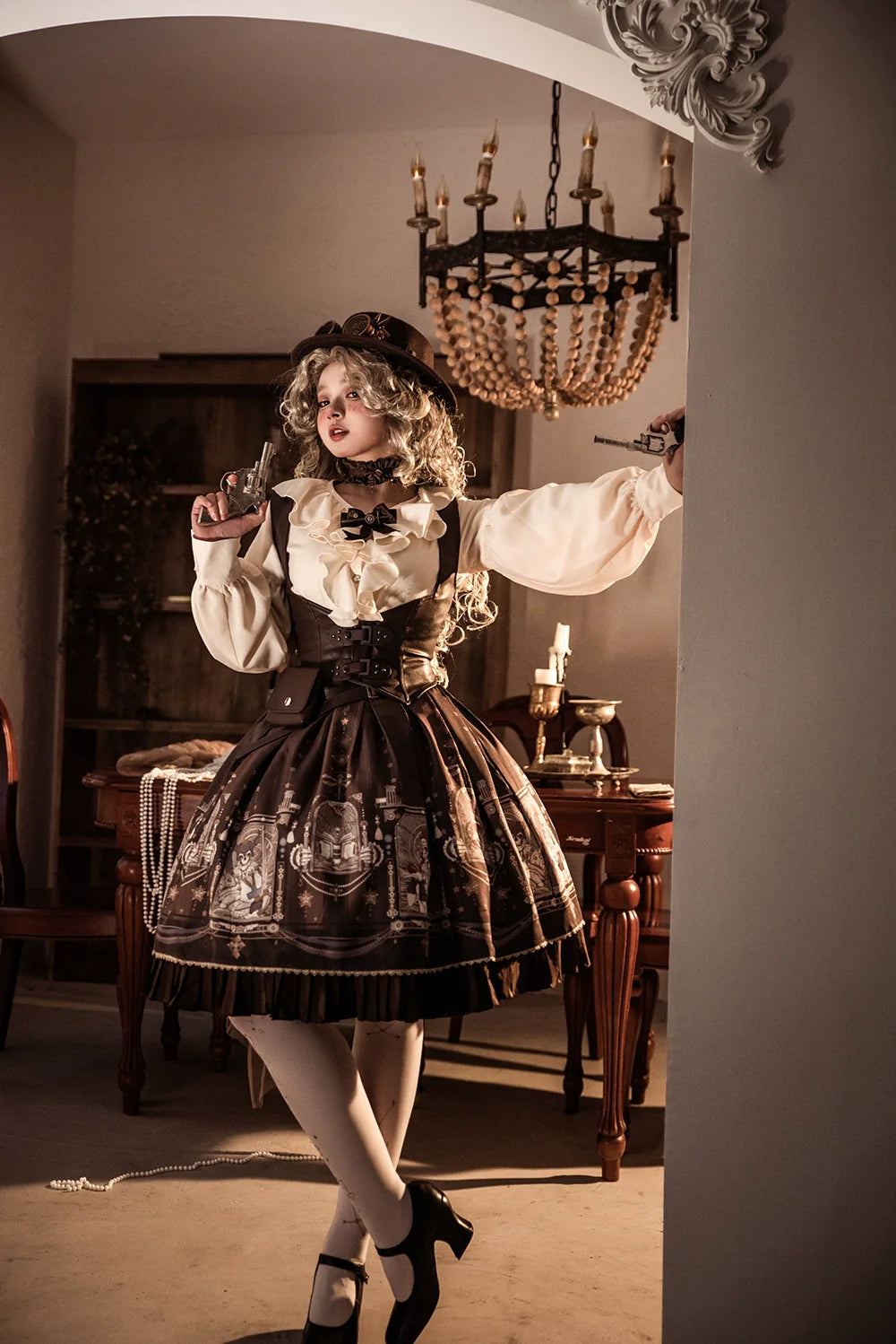 Miss Point - Demon Hunting Notes - Gothic Lolita Cross Print Short Skirt