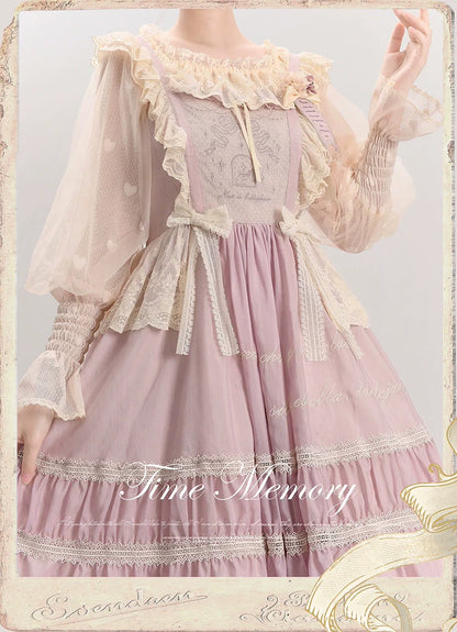 Time Memory - Layered Heart - Sheer Classic Shirt with Mutton Sleeves & Polka Dot