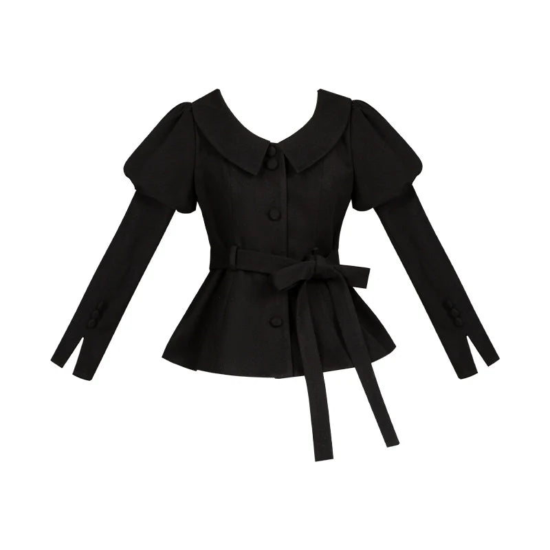 With PUJI - Old Testament - Classic Lolita Coat Black Plush Lolita Cape and Brooch