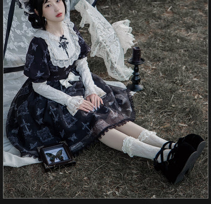 With PUJI - Gothic Butterfly Printing Embroidery Lolita OP