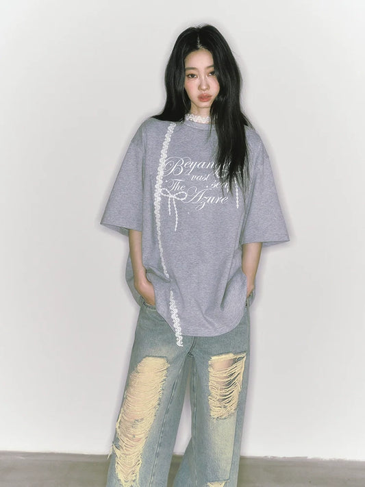 Round neck printed oversized T-shirt【s0000009234】