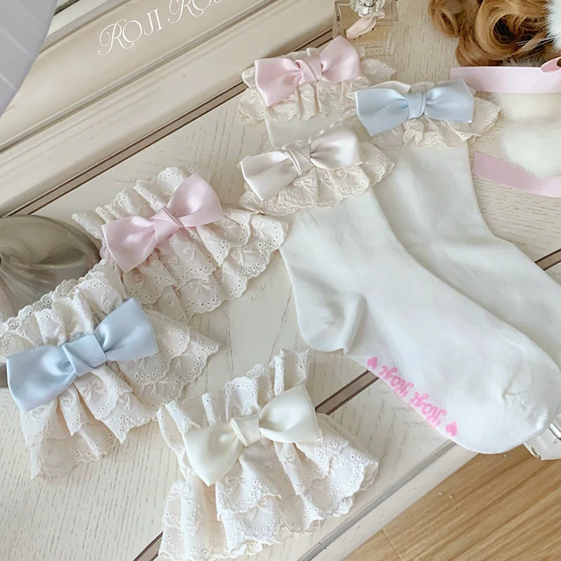 Roji Roji - Cotton Lolita Socks Lace Bow White Socks