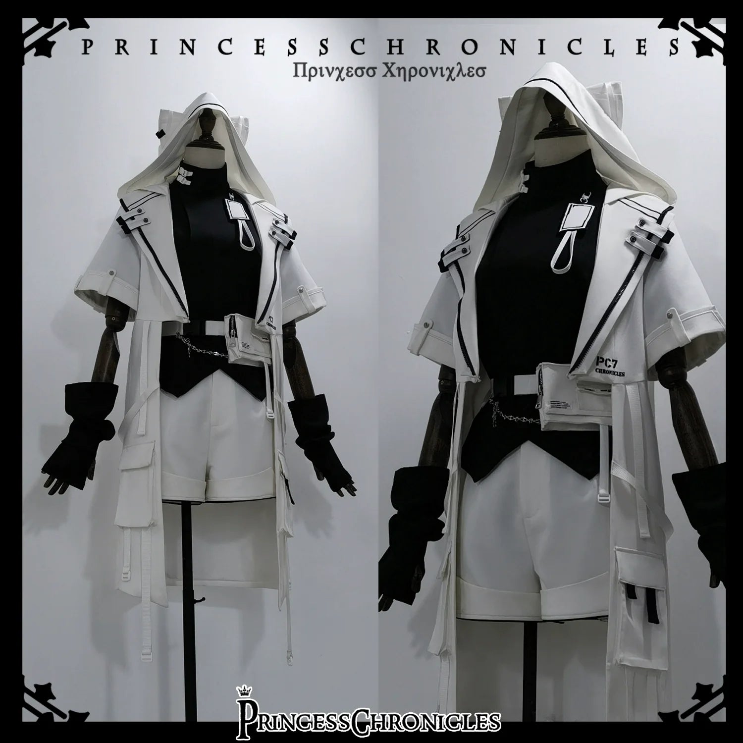 Princess Chronicles - White Cat - Futuristic Style Cool Lolita Pants Suit With Cat Ear Coat