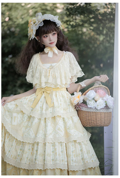 With PUJI - Letter and Poetry Sunflower Matters - Country Lolita JSK Embroidered Printed Lolita Dress
