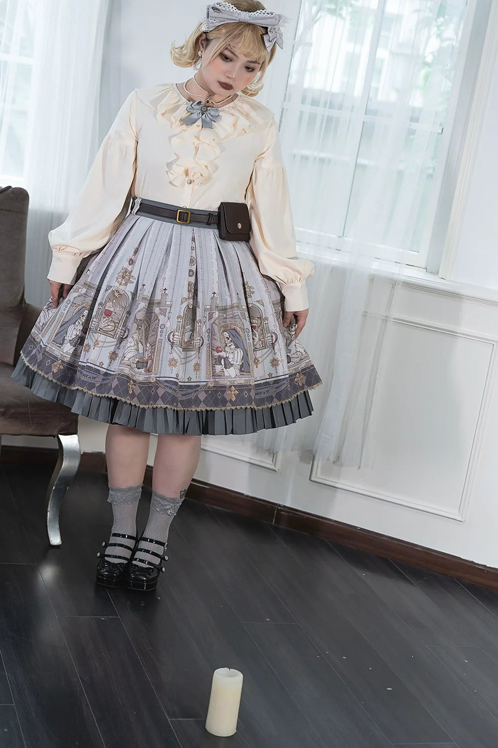 Miss Point - Demon Hunting Notes - Gothic Lolita Cross Print Short Skirt