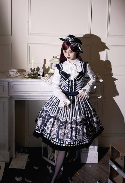 Little Bear - Gothic Lolita Black and White Striped JSK Set