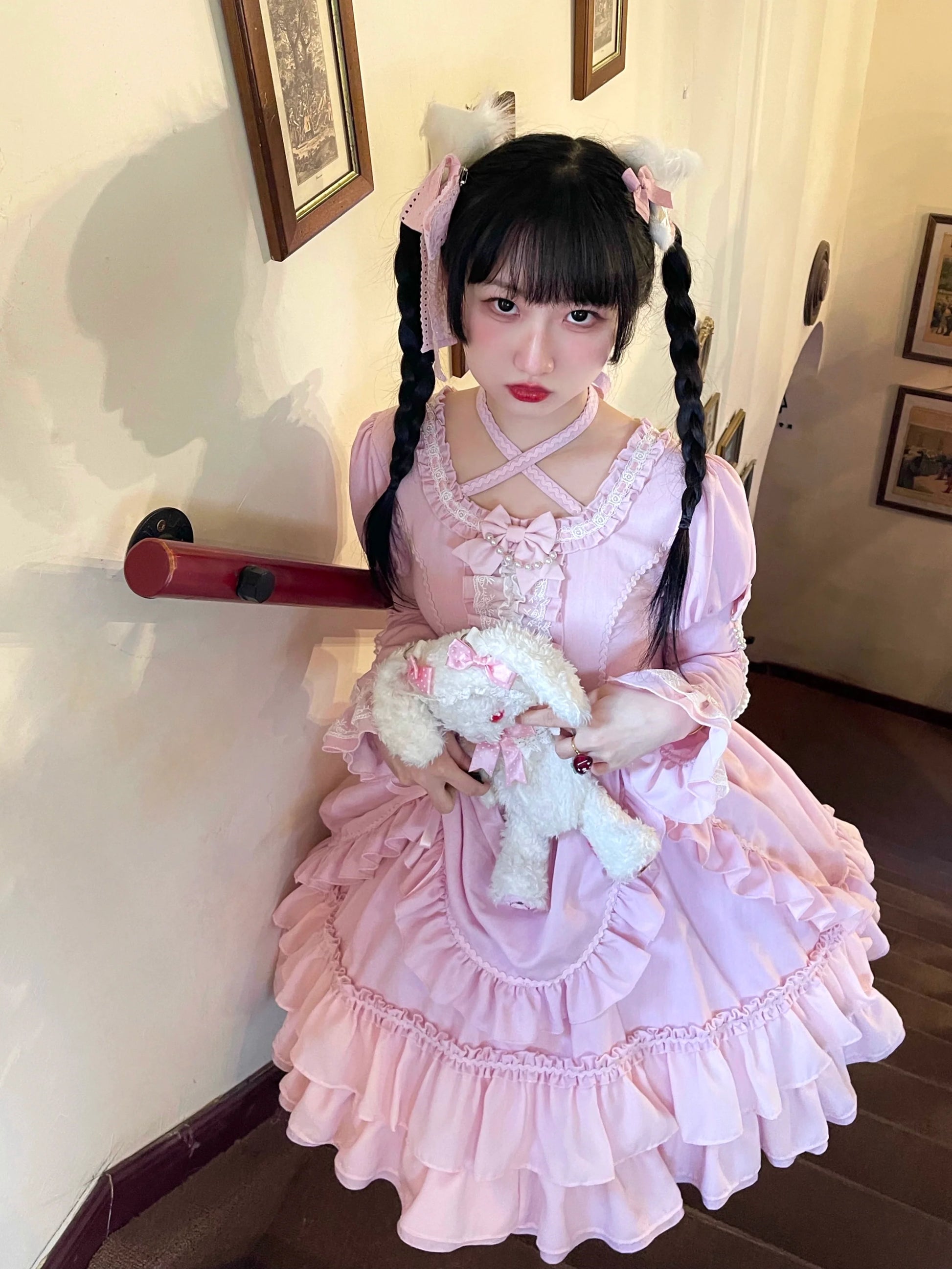 Catlow Rabbit - Black Lolita Doll OP/JSK with Adjustable Elasticity