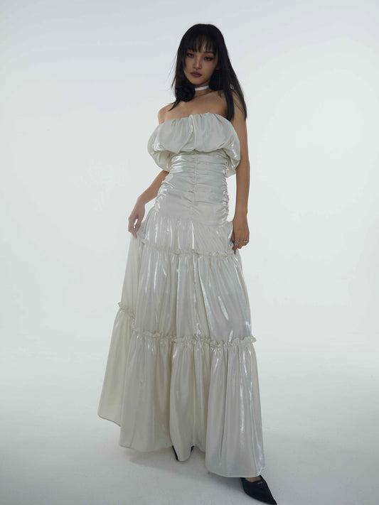 Ruffles Big Swing Super Long Fairy Off-Shoulder Dress