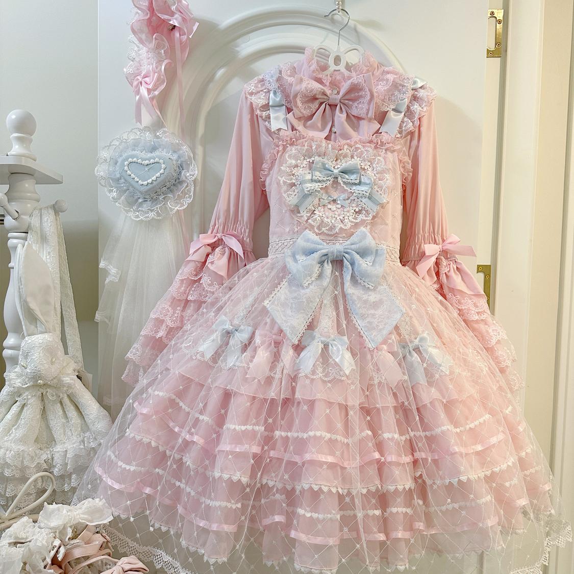 Hanguliang - Spring Awakening - Sweet Lolita JSK and Princess-Sleeved Shirt with Lace Detail