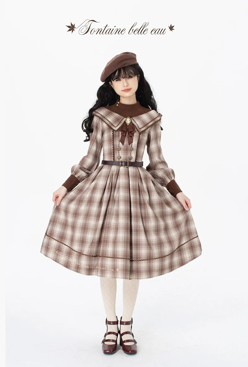 ZeeYe - Maple Dan Bai Lu - Classic Lolita Plaid Dress Long Sleeved OP