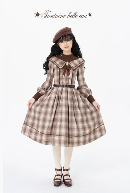 ZeeYe - Maple Dan Bai Lu - Classic Lolita Plaid Dress Long Sleeved OP