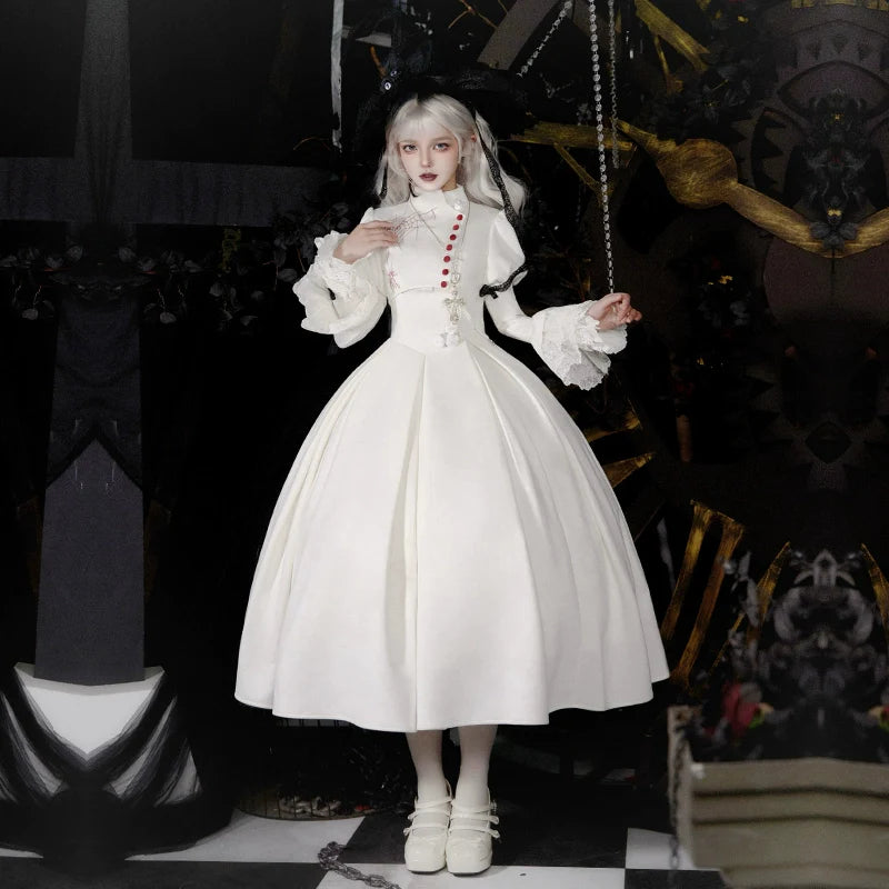 With PUJI - Enigmatic Night Poem - Halloween Gothic Lolita Fishbone Bustier Dress Embroidered Coat